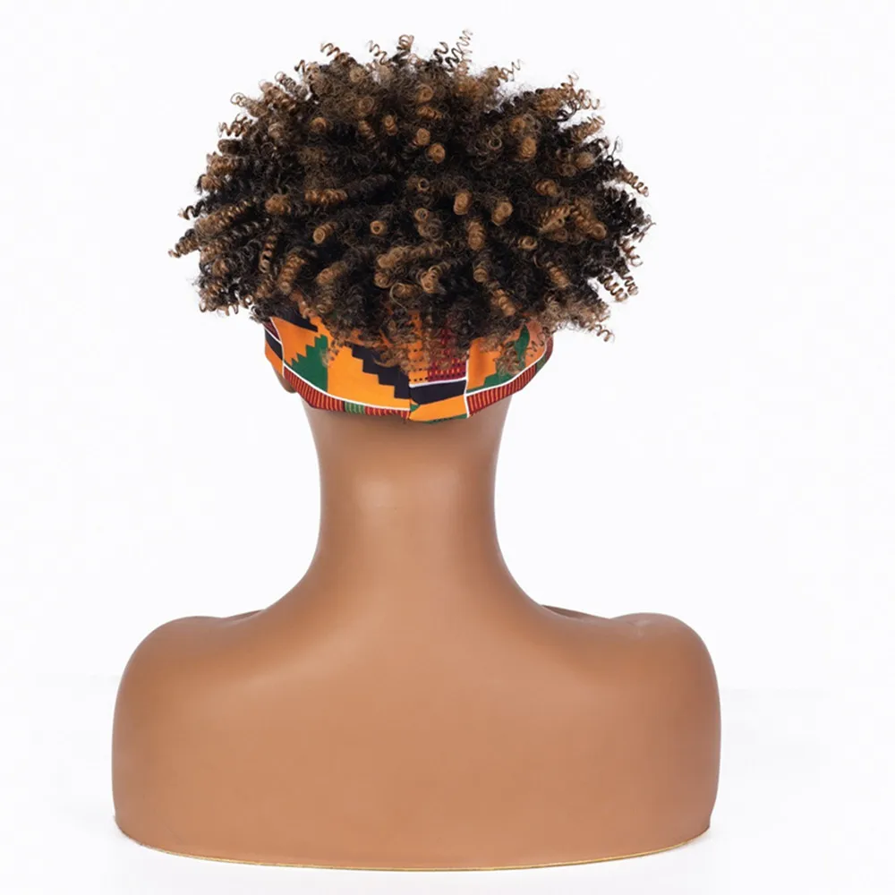 Parrucche sintetiche per capelli ricci per donne nere parrucche corte Afro crespi ricci con frangia fascia per uso quotidiano parrucca per feste o Cosplay