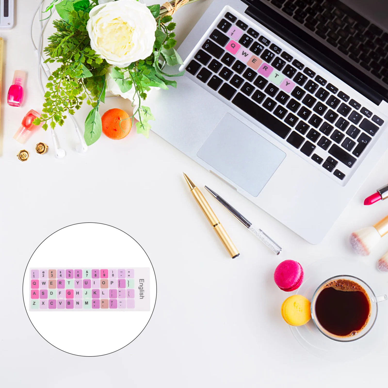 

2pcs English Keyboard Stickers 2 Sheets Universal Laptop Keyboard Replacement Decal Black Lettering For Computers Notebook Keys