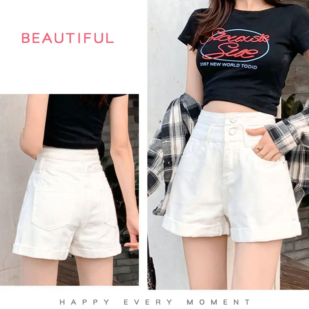 Frauen blau kurze Jeans Frau hohe Taille Streetwear Jeans Sommer Denim Shorts Frauen Dame Mädchen A-Linie weites Bein Shorts Hosen