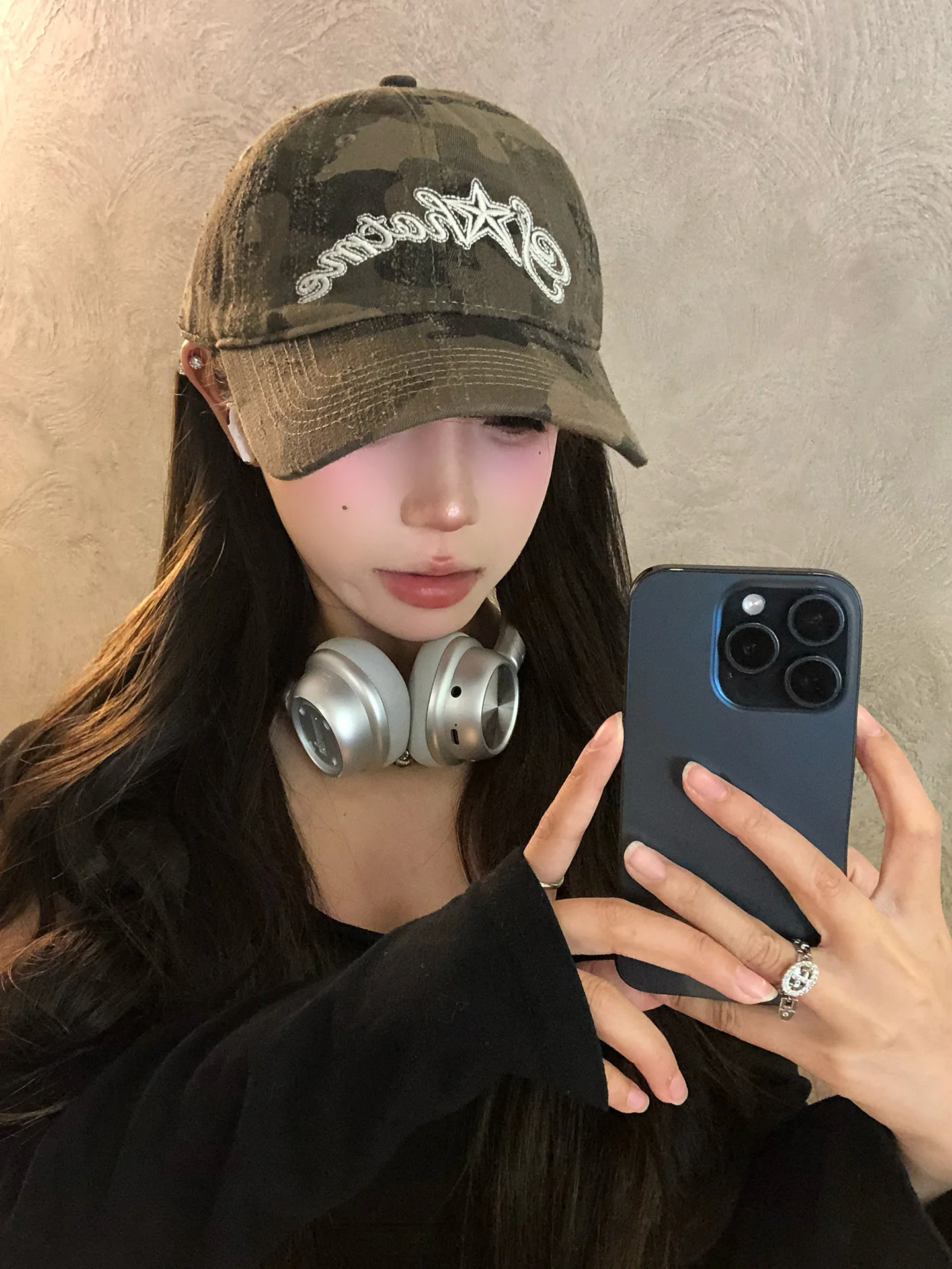 Retro American Camouflage Style Baseball Cap Women's Spring Summer Street Fashion Sunshade Duckbill Cap Adjustable round Top