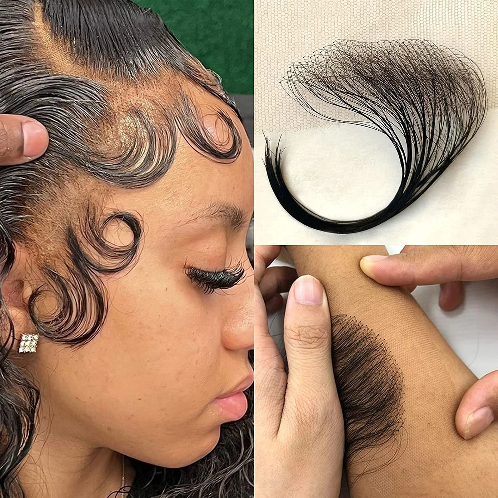 2 pçs bordas de renda cabelo do bebê 4 Polegada bordas de cabelo humano para mulheres laço suíço bordas encaracoladas tiras de cabelo do bebê linha fina cor preta natural