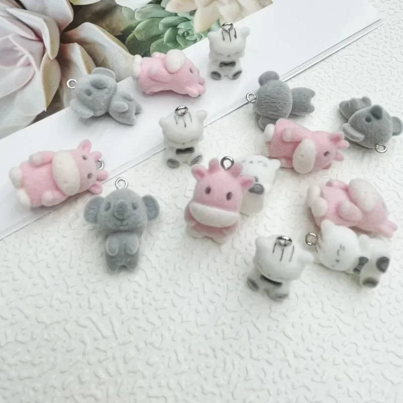 

30Pcs 3D Cute Cow Koala Cat Charms kawaii Animal Resin Pendant For Making Diy Earrings Keychain Handmade Accessories Supplies