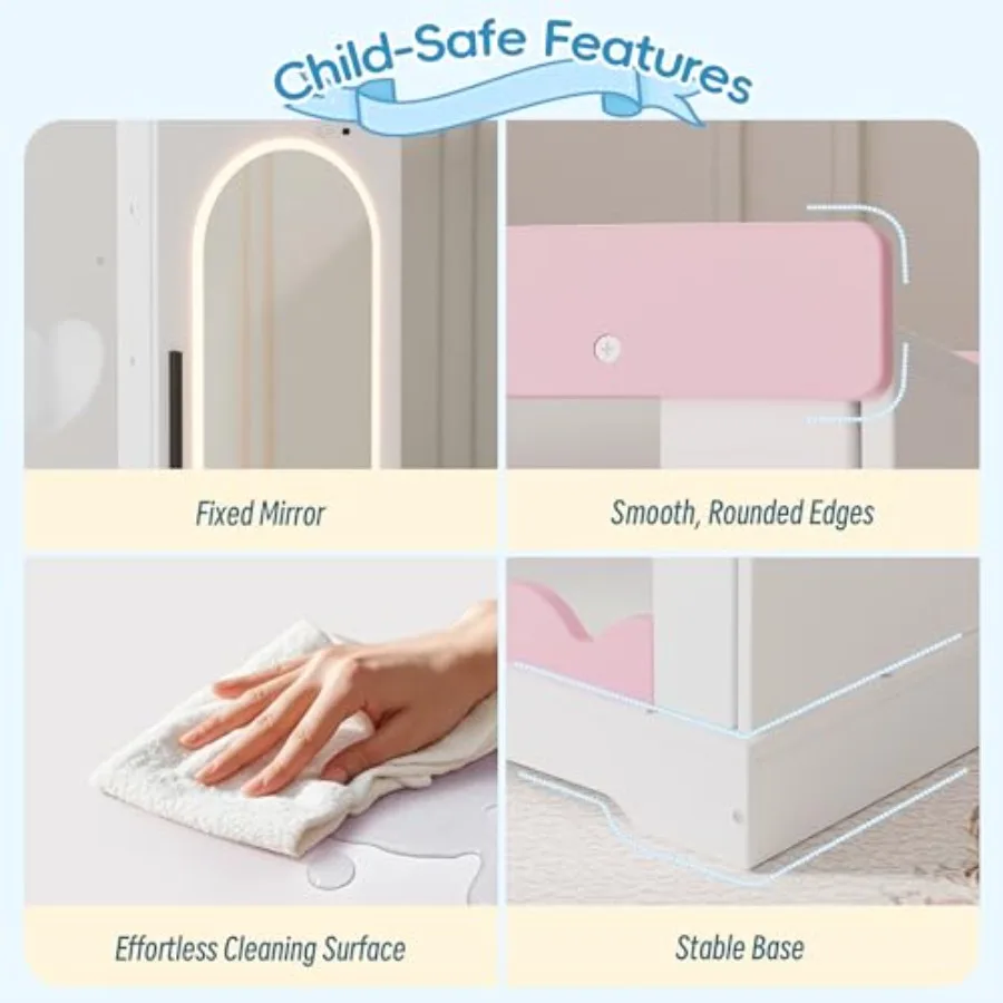 Closet with Jewelry Cabinet Dress up Storage with Shelves Mirror Costumes Wardrobe Closet with Hanging Rack for Toddlers Organi