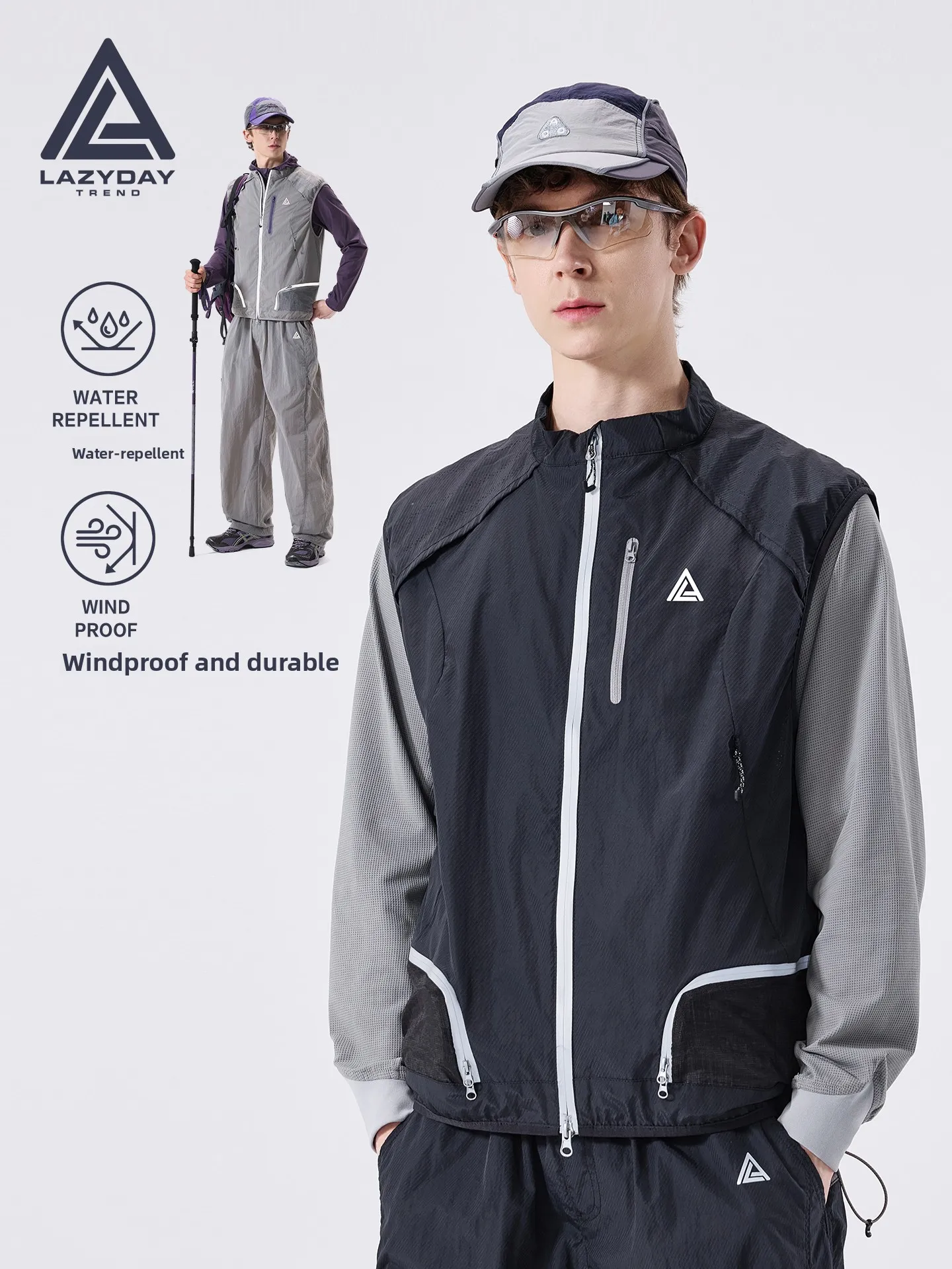 LAZY DAY Outdoor Climbing Waterproof Quick Dry Reflective Men's Lightweight Workwear Vest Polyester Fabric Windproof Youth Sport