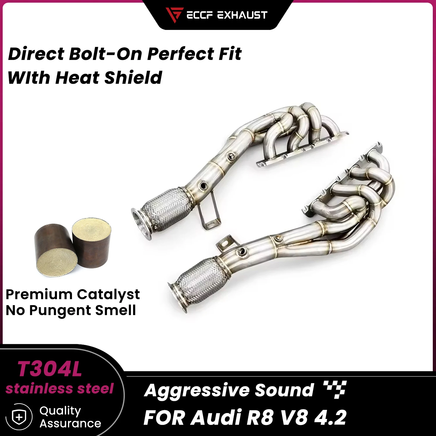 

Коллекторы с высоким расходом и теплозащитным экраном из нержавеющей стали для Audi R8 V8 4.2, максимальный расход выхлопной системы