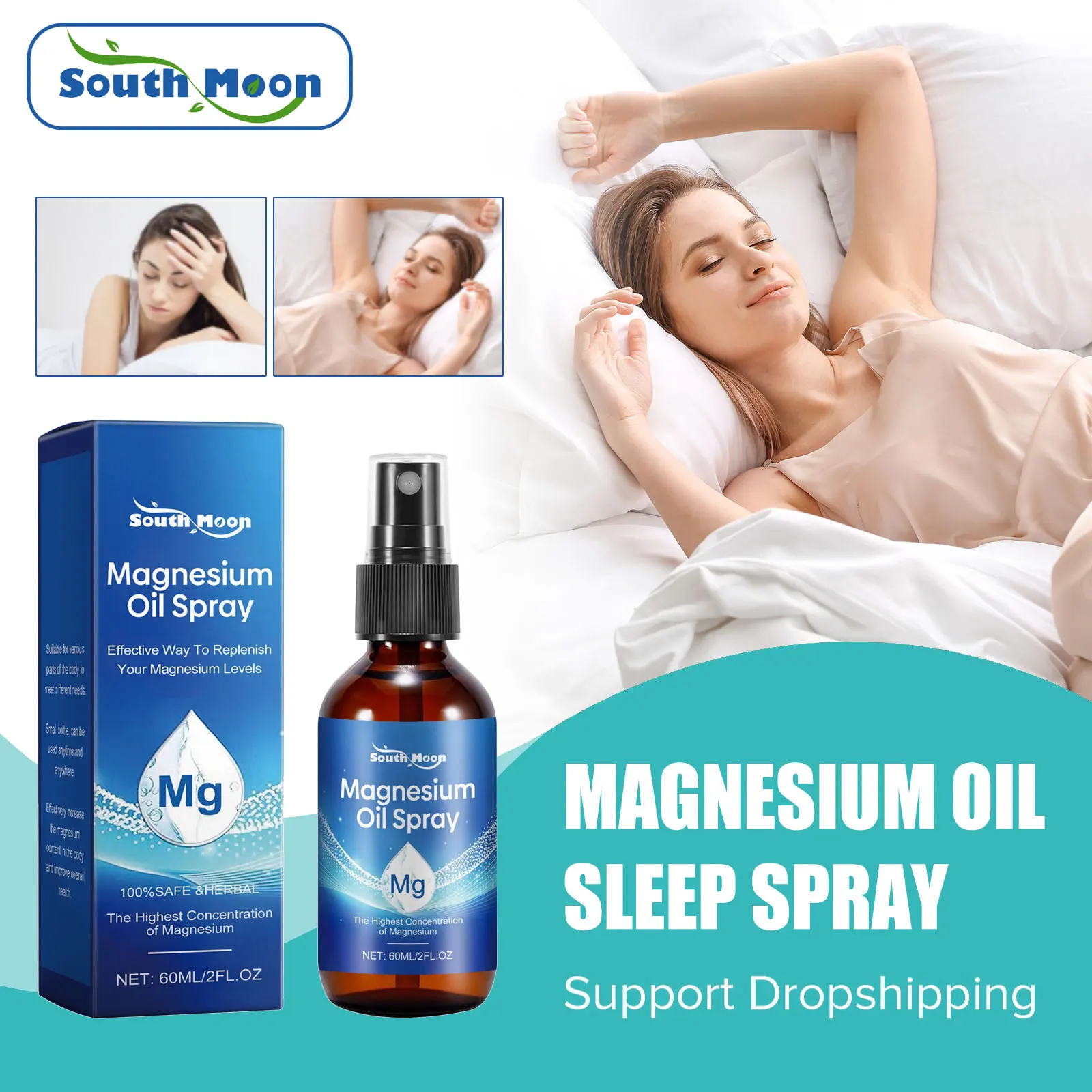 

Magnesium Sleep Aid Spray Improve Sleeping Quality Promote Fall Asleep Relax Anxiety Stress Soothes Mood Insomnia Relief Spray