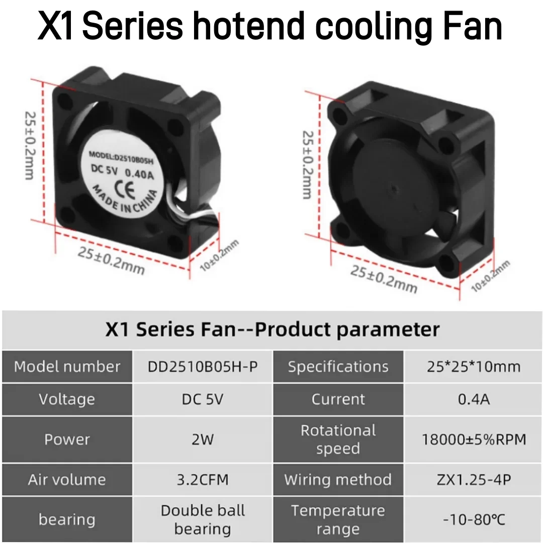 High Quality Cooling Fan For Bambu Lab X1/P1 Series 2510 High Speed Cooler Fans Fit Bamboo bambu labs X1 X1C P1S P1P