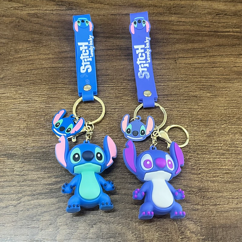 Cartoon Disney Lilo & Stitch Silikon-Anhänger-Schlüsselanhänger für Damen und Herren, Fans, schöner rosa, blau, lila Stich-Engel-Schlüsselanhänger, Geschenke