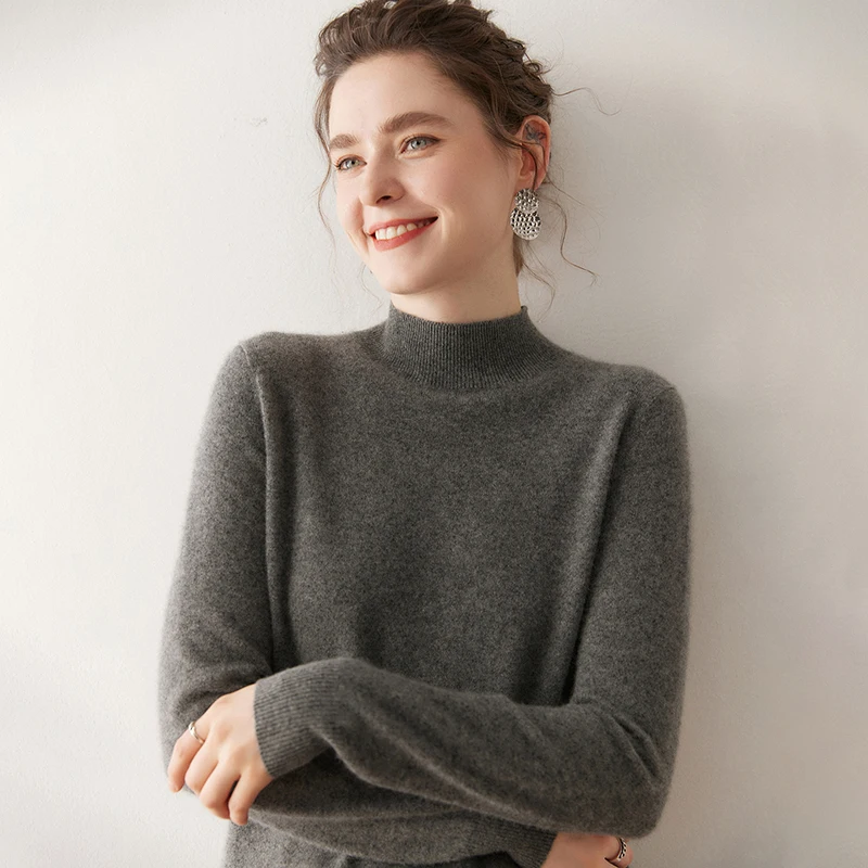 

Yoyoselect, 100% кашемир, женский однотонный пуловер с воротником-стойкой, осенне-зимний свитер, разноцветный шикарный уютный удобный костюм