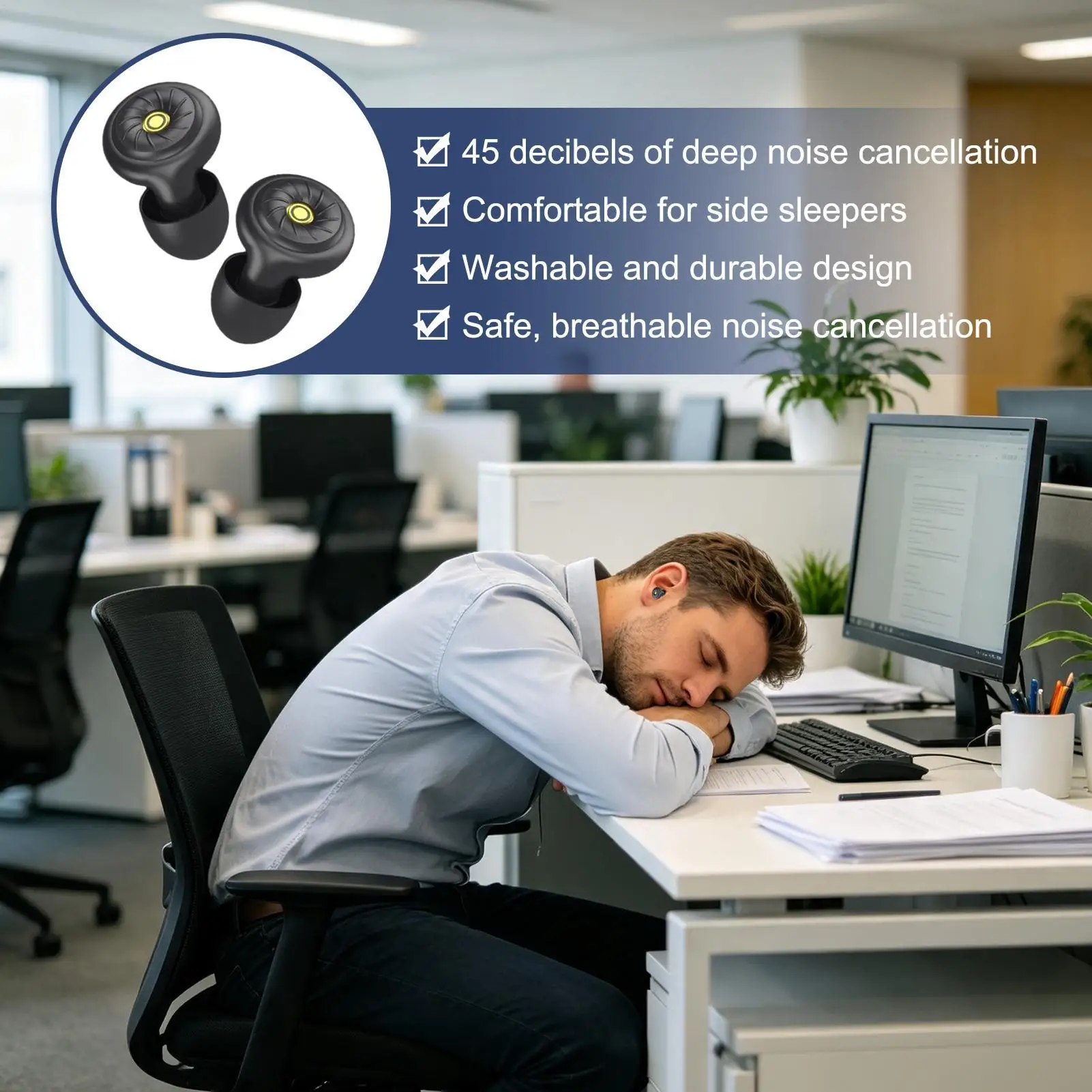5-Pair Earplugs for Sleep 45dB Noise Cancelling Reusable Soft Earbuds Ear Plugs to Block Snoring for Men Women Adults Side