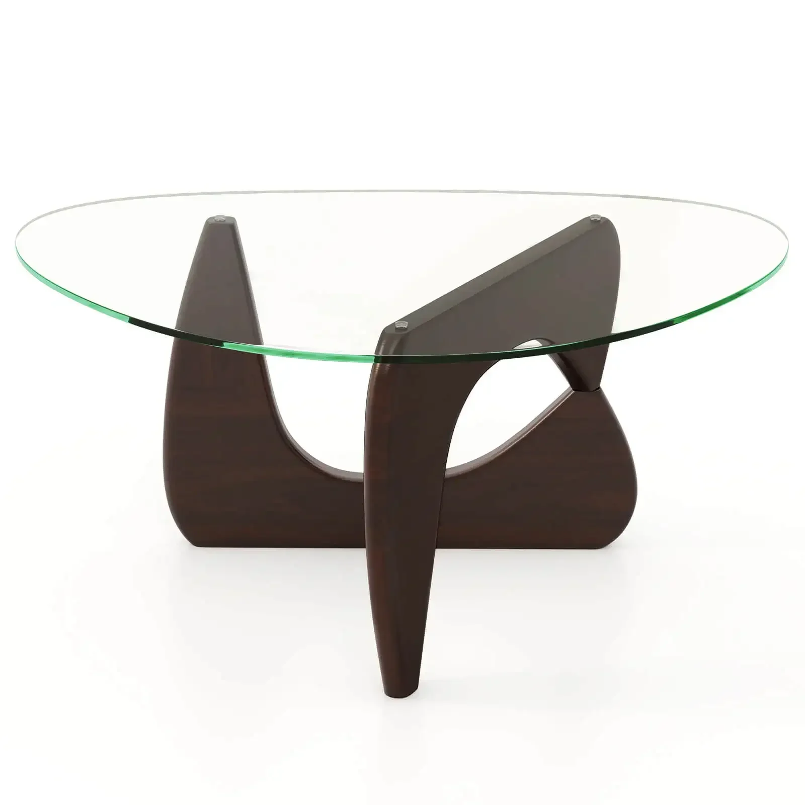 Triangle Coffee Table with Tempered Glass Top & Adjustable Rubber Wood Base