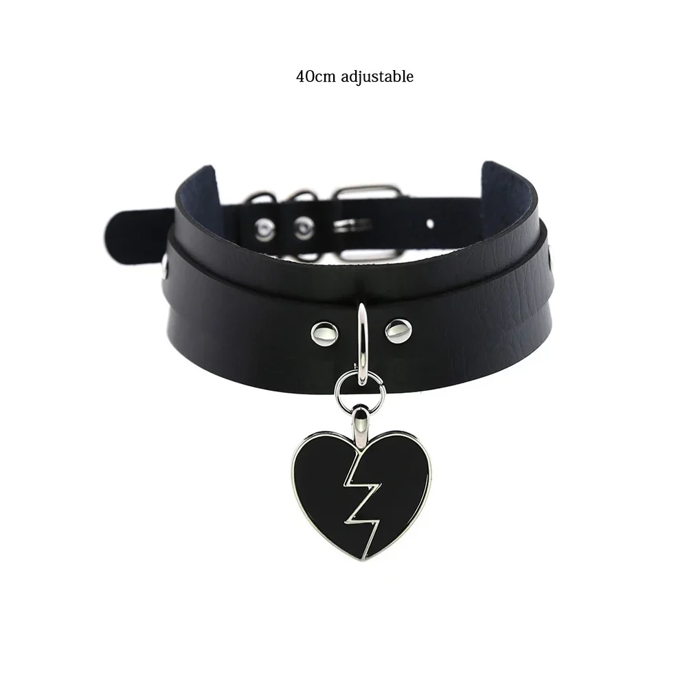 Sexy Punk Chokers Harajuku Cosplay Leather Collar Jewelry Goth Women Lightning Broken Heart Pendant Gothic Choker Necklace