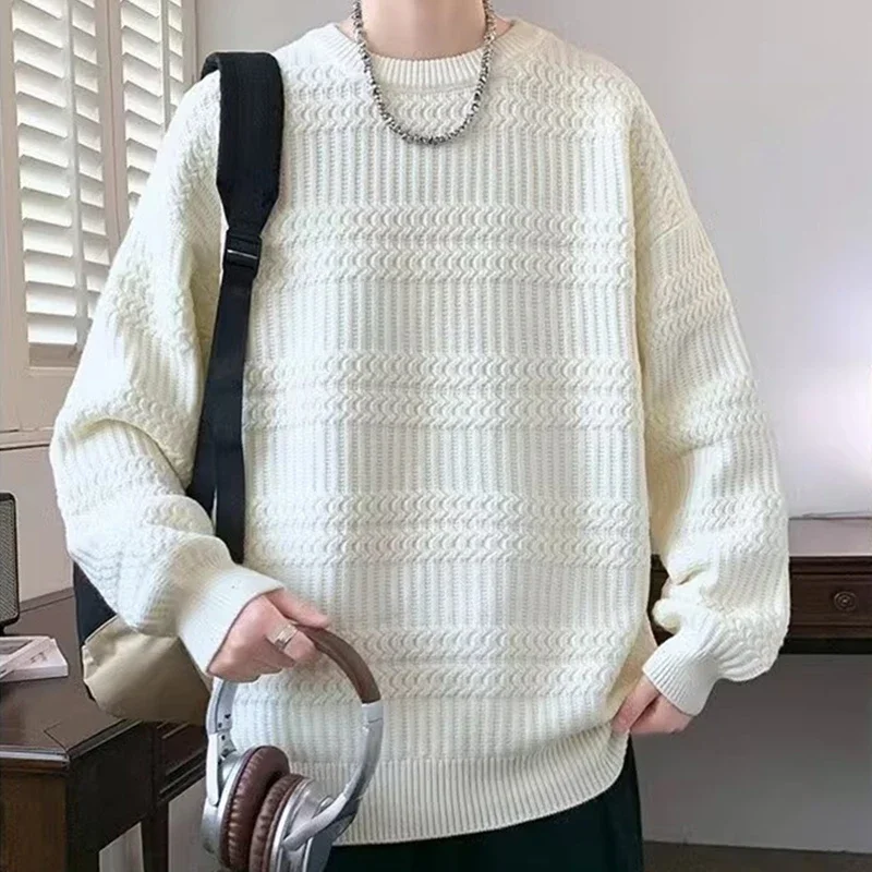 

Autumn Retro Casual Pullovers Knitwear For Men Jacquard Round Neck Long Sleeve Base Sweater Y2K Streetwear Christmas Jumpers