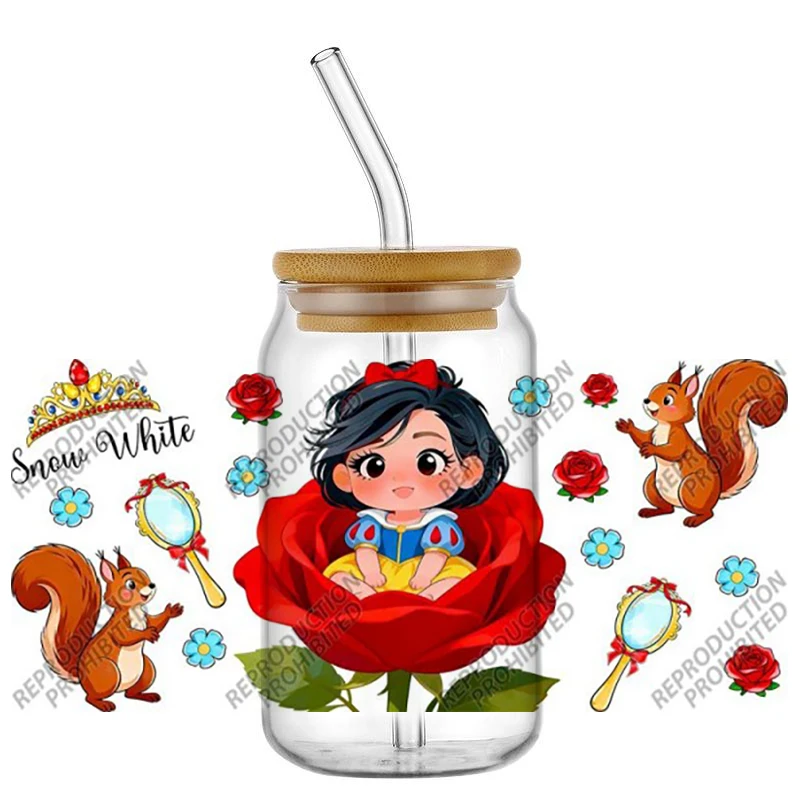 Oferta Imperdível: 30 Designs de Adesivos 3D UV DTF de 16oz com Personagens de Desenho Animado (Princesa Elsa) para Copos de Vidro – Criativo para Artesanato DIY