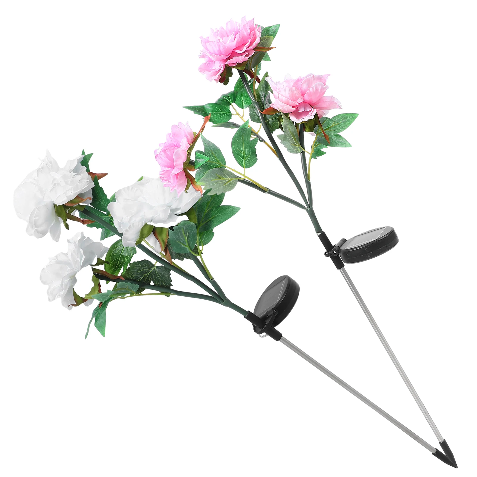2Pc LED Solar Garden Lights Peony Lawn Garden Lights for Lawn Pathway Yard Driveway Patio Walkway Pool Area (White Pink)