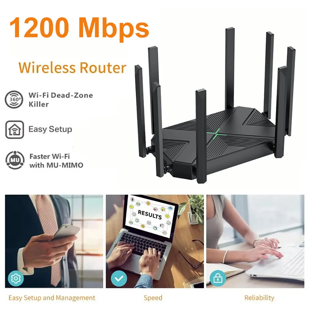 1200Mbps Router Gigabit Wireless Router Signal Booster Amplifier 2.4G 5GHz Network Repeater 8*5dbi Antennas Routers Repeator