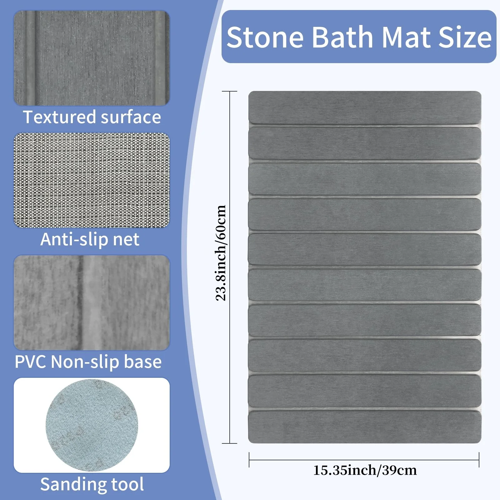 折りたたみ式ストーンバスマット、超吸収性珪藻土マット、滑り止 - Bamboo Bath Mat のレビューと価格