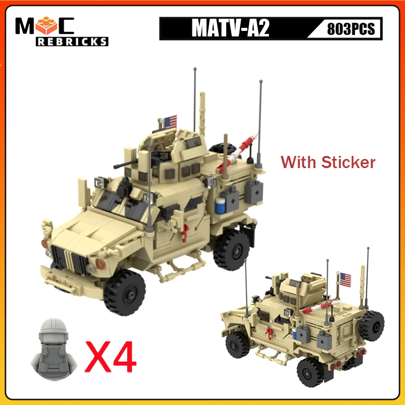 WW2 US Military Afghanistan War MRAP All-Terrain Vehicle MOC Building Block Off-road Combat Car Model Bricks Toy Children Gift