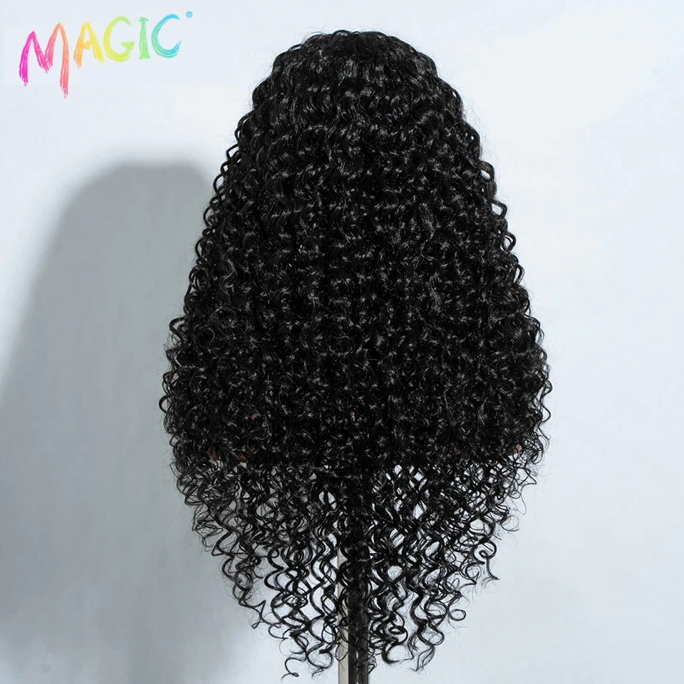 Magic-Perruque synthétique longue bouclée pour femmes noires, cheveux de bébé ombrés, perruques vidéo blondes, cosplay, devant en dentelle, 30 po