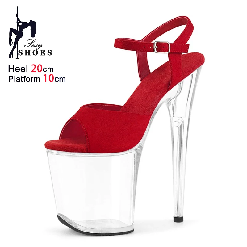 

Замшевые сандалии-гладиаторы для женщин, прозрачная платформа, толстая подошва, подиумные туфли на каблуке 20 см/8 дюймов, летняя женская обувь для вечеринок, сандалии для танцев на пилоне