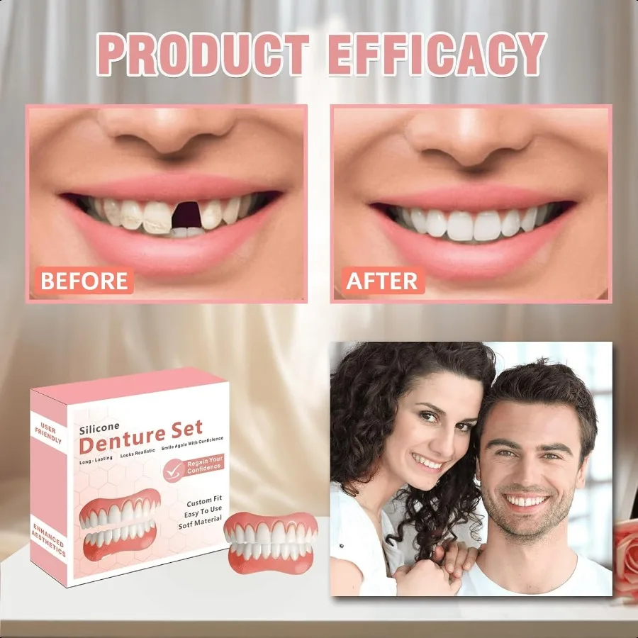 Kit di riparazione dei denti Protesi per donne e uomini Protesi in silicone Superiore e inferiore Fissa il tuo sorriso a casa entro i minuti Sha naturale