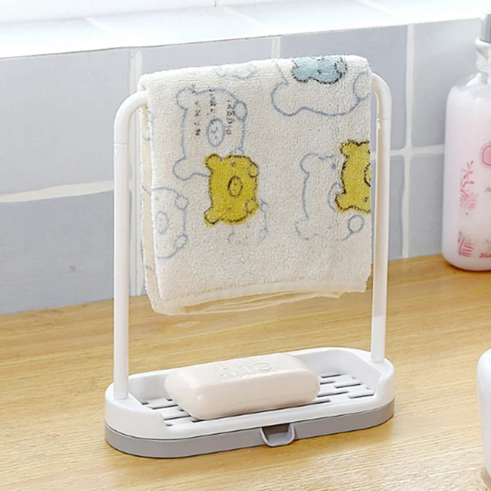 Multifunctional Soap Holder Towel Rack Drain Tool Free Punch Kitchen Accessories Kitchen Countertop Rag Hanger