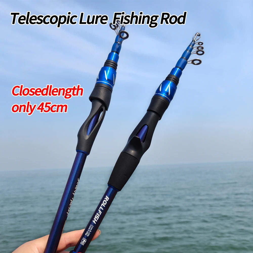 ROLLFISH 45cm Tragbare Teleskop-Reise-Spinn-/Casting-Angelrute aus Kohlefaser mit Hochempfindlichem Design
