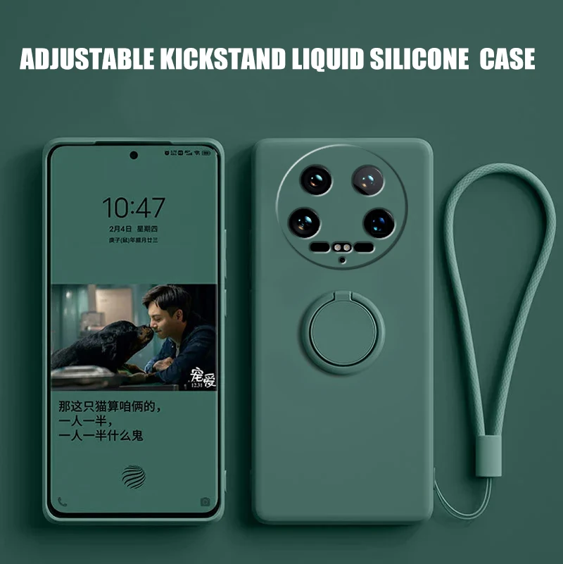 Case Fro Xiaomi 14 Ultra Liquid Silicone Ring Holder Soft Phone Cover for Xiaomi 14 Ultra Shockproof Back Fundas Xiaomi 14Ultra