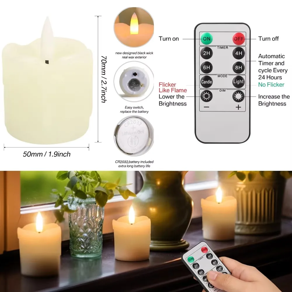 6 قطعة الشمع الحقيقي LED الشاي ضوء الشموع مع الموقت 300 + ساعة واقعية الفتيل الأسود بطارية تعمل الشموع ل الزفاف زينة عيد الميلاد