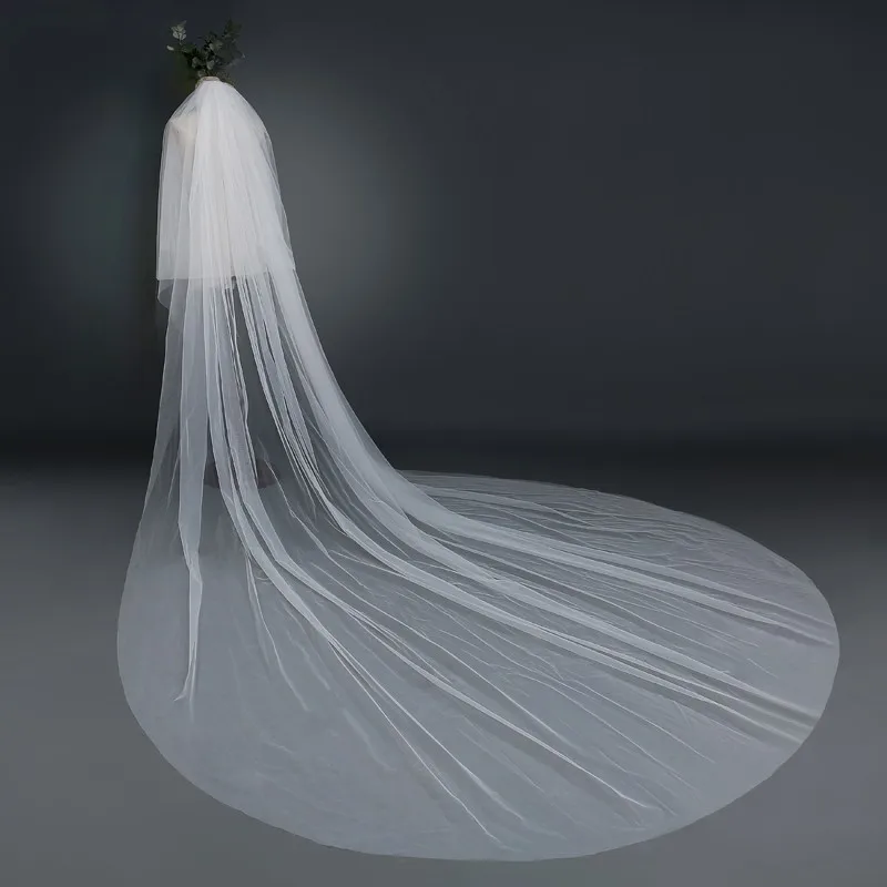 Wholesale Long Wedding Veil 3 Meter Bridal Veil Cathedral with Comb Two Layer Cut Edge Bride Veils Complementos De Boda image 3