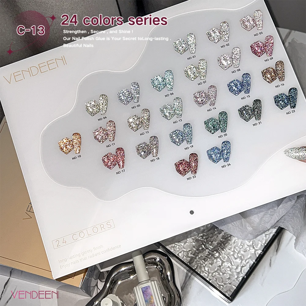 Vendeeni Super Sparkle Unique 24colors Reflective Disco Gel Polish TPO HEMA FREE Diamond Glitter Gel Nail Polish Supplies