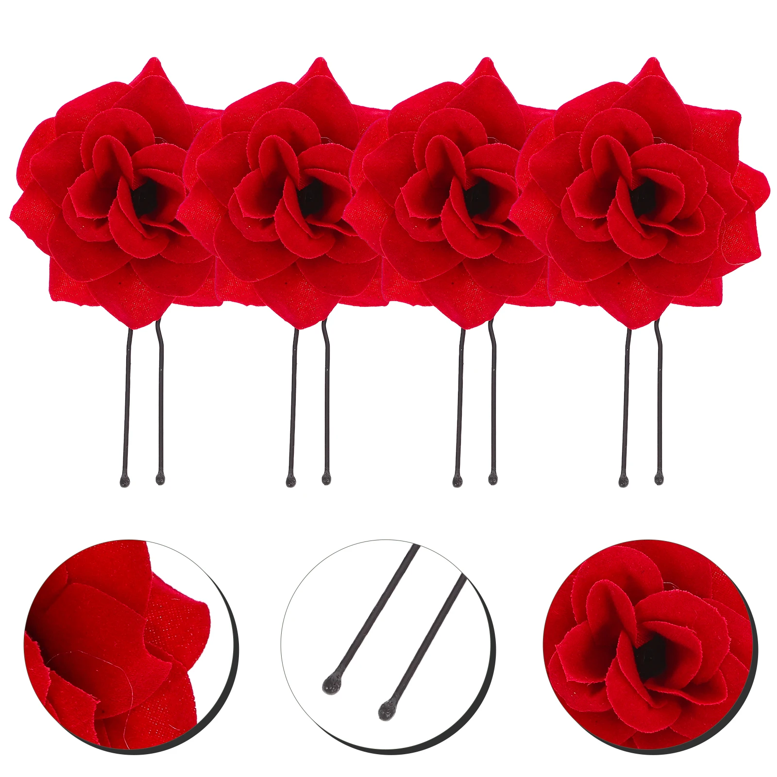 

4pcs Retro Rose Flower Headwear Premium Cloth Zinc Alloy Hairpins Wedding Bridal Prom Party Durable Decorative Rose Hair