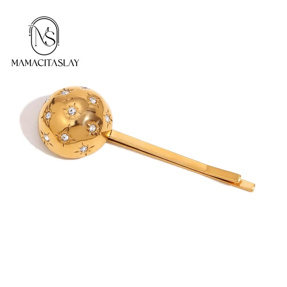 MamacitaSlay Waterproof gold plated three-dimensional hemispherical eight-Mans star Hairpin Hair accessories woman Friend Gifts