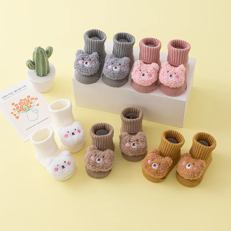 الجوارب القطنية ثلاثية الأبعاد لحديثي الولادة ، طفل صغير ، أسفل المطاط ، عدم الانزلاق ، أنبوب متوسط ، كرتون لطيف ، جورب الرضع ، الخريف