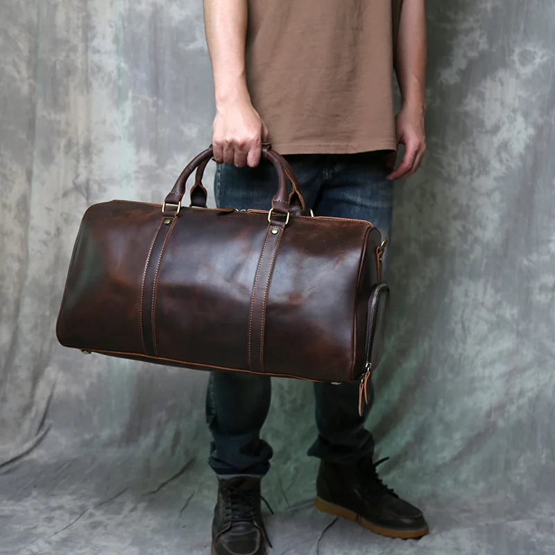 

Men's Portable Outdoor Camping Travel Bag Genuine Leather Large Capacity Boarding Bag Business Trip Short Distance Luggage Bag