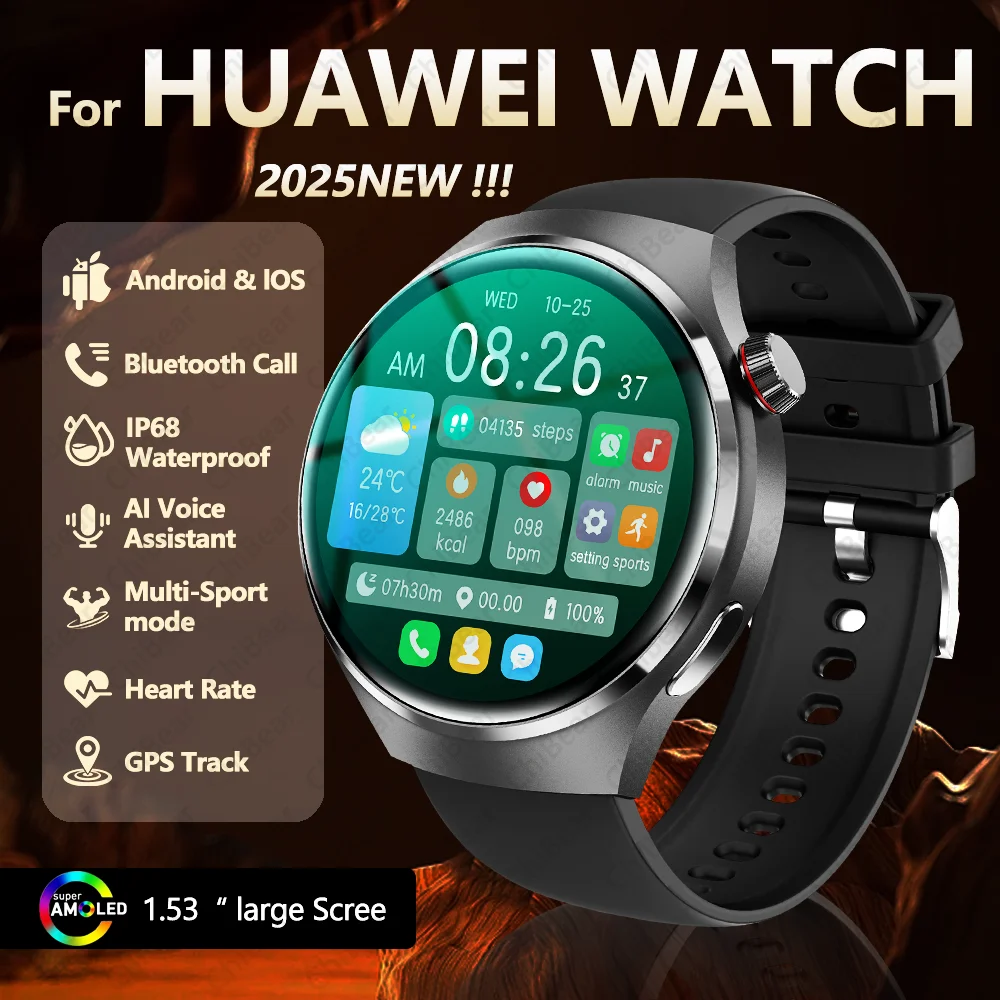 

2025 GPS Smart Watch Men 360*360 AMOLED Screen Heart rate Bluetooth Call IP68 Waterproof Man Smartwatches For Huawei GT4 Pro