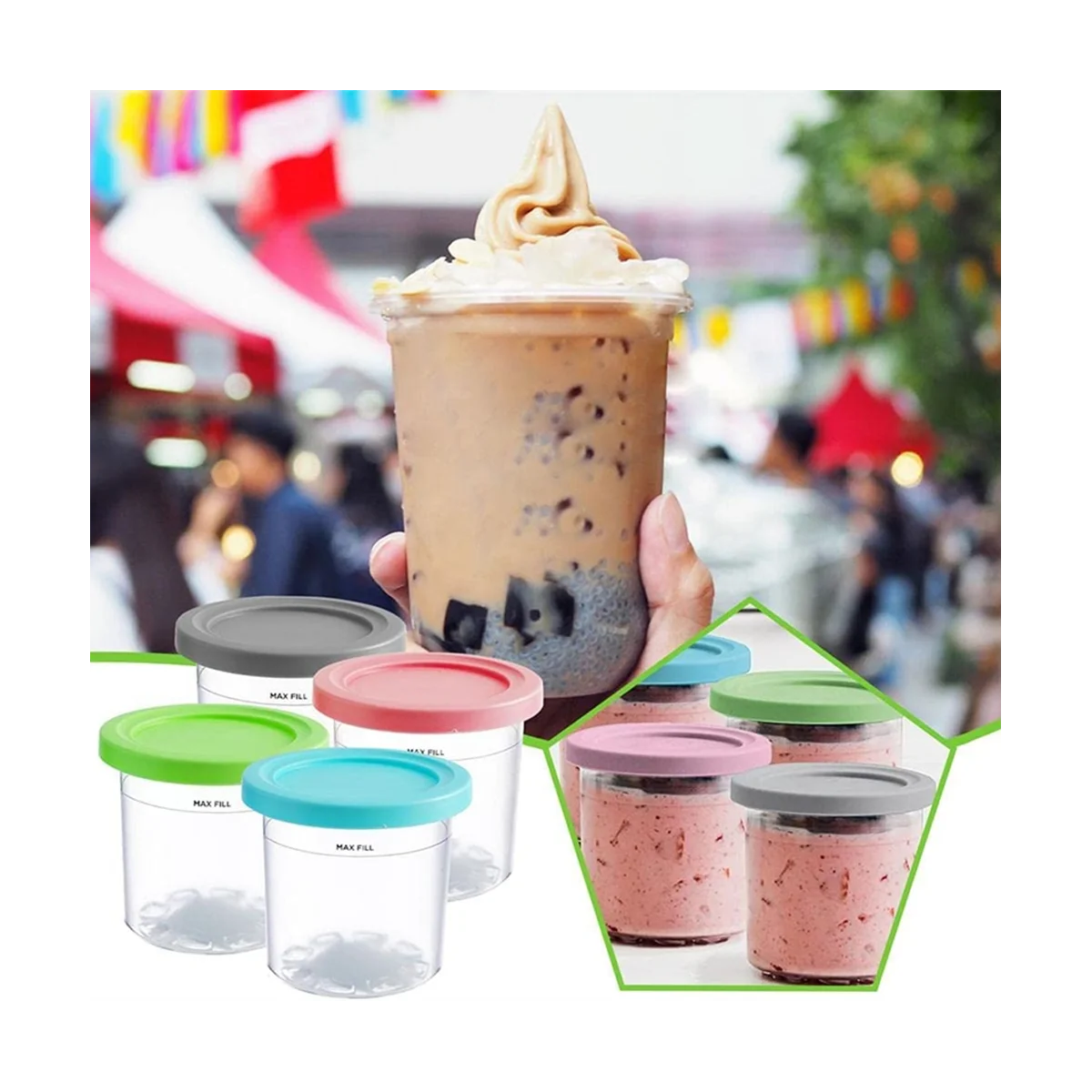 2Pcs Ice Cream Pints Cup for Ninja for NC299AM C300S Series Reusable Can Store Ice Cream Gelato