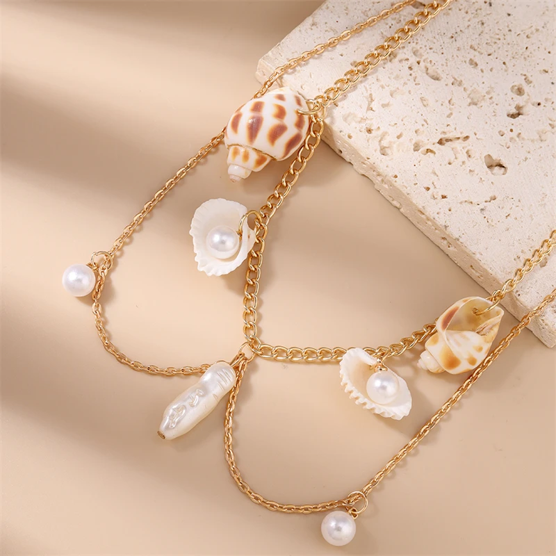 Modische Doppelschicht-Muschel-Halsketten für Frauen und Mädchen, Sommer-Strand-Urlaubsschmuck Geschenke – Detail 4