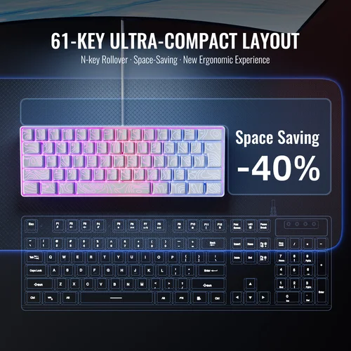 Imagen 2 del producto Teclado para juegos iluminado RGB al 60%: teclado compacto para juegos con retroiluminación para reproducción rápida