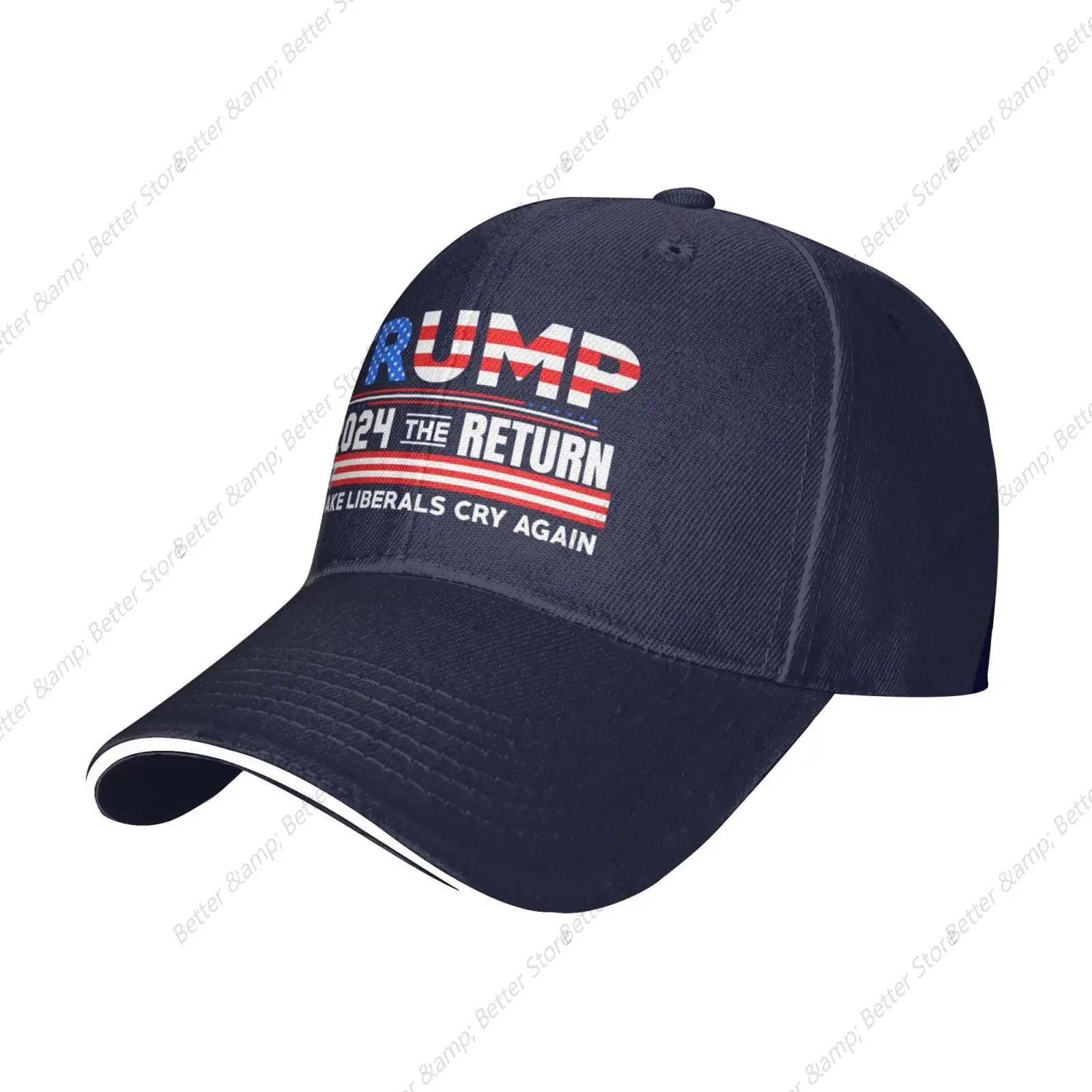 Donald Trump 2024 The Return Make Liberals Cry Again American Flag Funny Trump Lovers Gifts Baseball Cap Adult Sun Hat