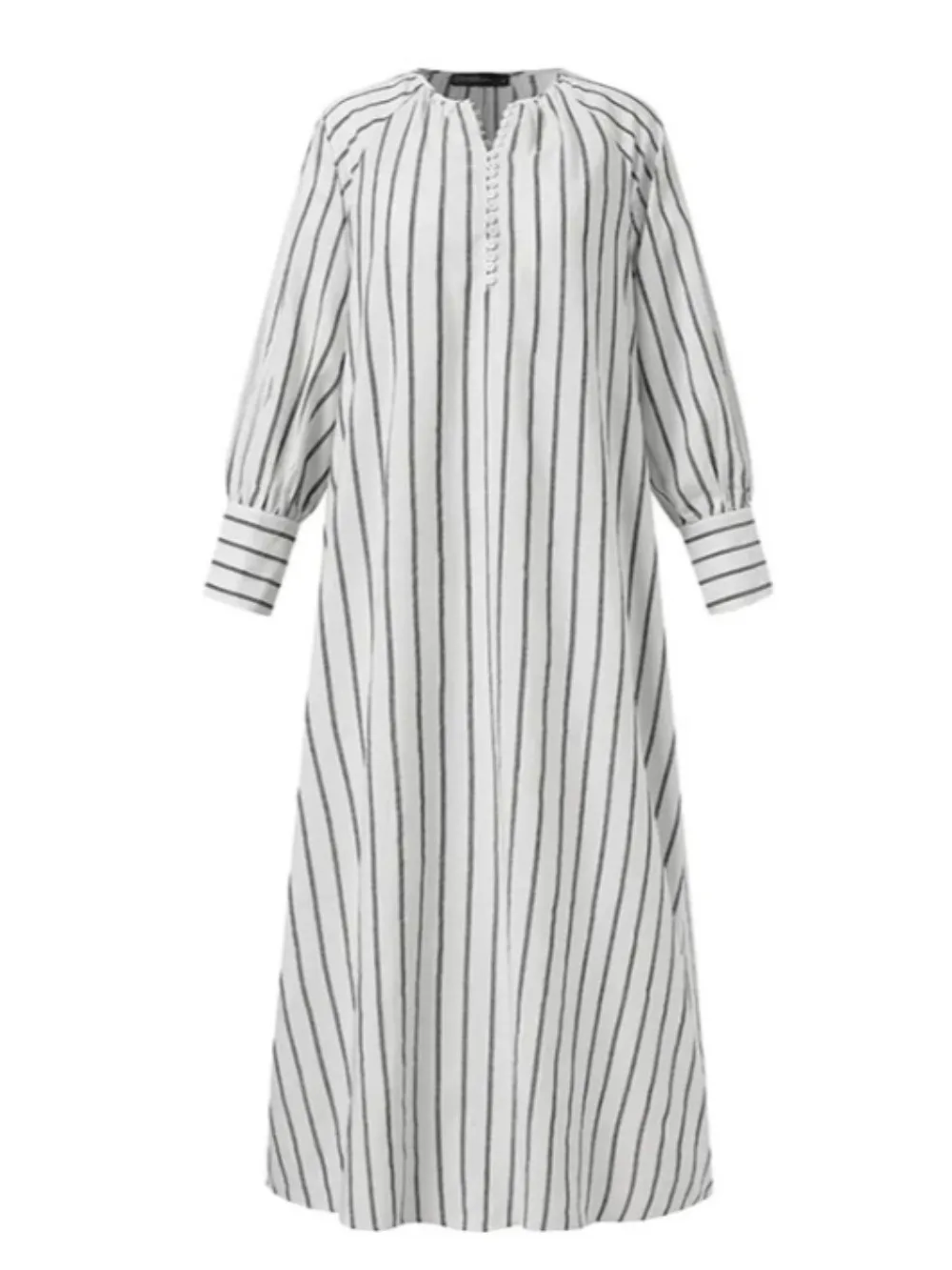 Casual Shirt Dress for Women Muslim Abaya Striped O Neck Long Sleeves Loose Woman Dresses Caftan Kaftan Vestidos Largos 2024