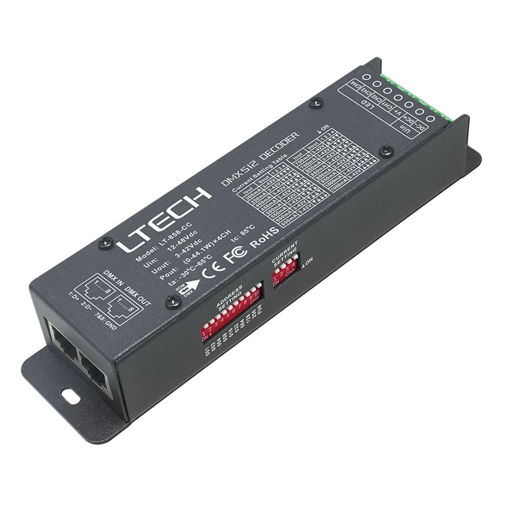 LTECH Konstantstrom-DMX-Decoder DMX512 4-Kanal-Dimmer-Controller Ausgangsstrom 300-1050mA Kompatibel mit DIM CCT RGB RGBW LED-Lampen