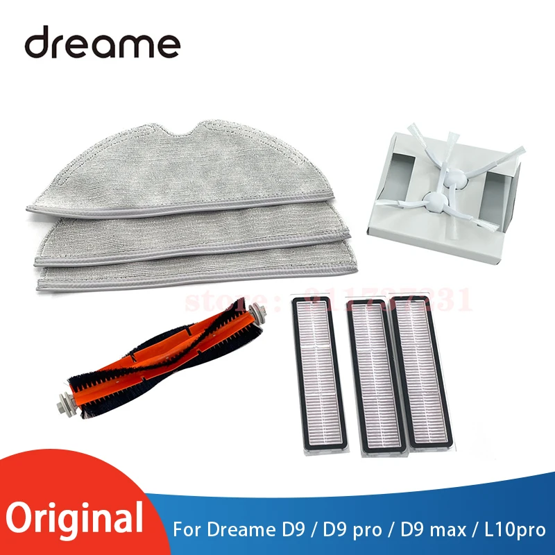 Filter Mop Cloth Side Main Brush Spare Parts Set for Original Dreame D9 D9 pro D9 max L10 pro Robot Vacuum Cleaner Accessories