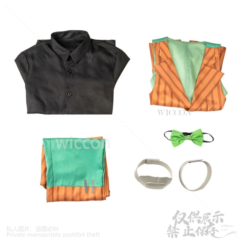 Anime Furry Mon LEGENDS Cos AZ Costume Orange Stripe Fashion Suits Vest Green Bow Tie Long White Wigs Halloween Customized New