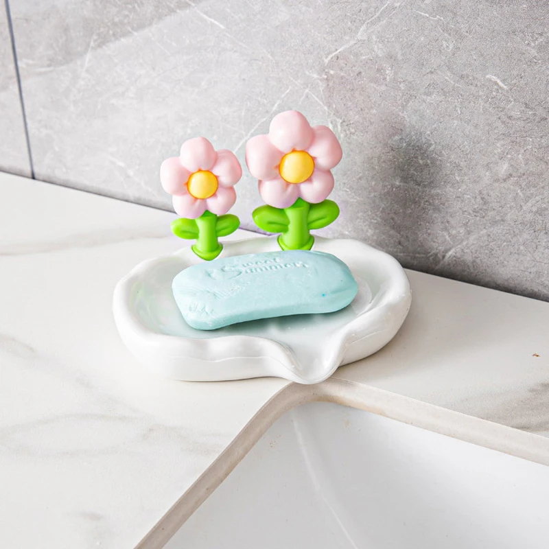Plastic Cute Flower Soap Dish, Drain Soap Tray, Self Draining Soap Holder, Soap Storage Rack For Bathroom Accessories