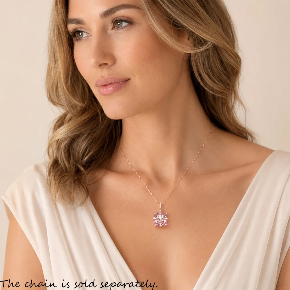 Rosévergoldeter Stern mit Steinanhänger, brandneuer Modeschmuck, romantisches Geschenk für Frauen – Detail 1