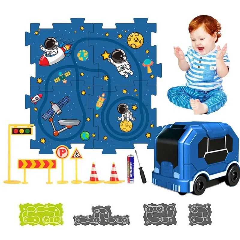 

Puzzle Racer Kids Car Track DIY Funny Rail Building Children's Car Playset Montessori Educational Puzzle Track With Fun Car