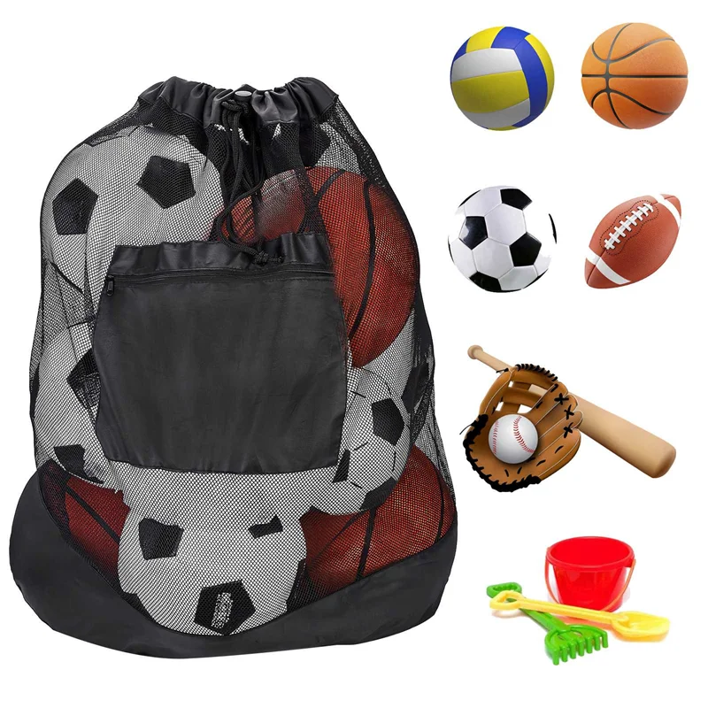 AED2-Mesh Bag Adjustable Drawstring Soccer Storage Bags Waterproof Sports Ball Pack Volleyball Football Pocket