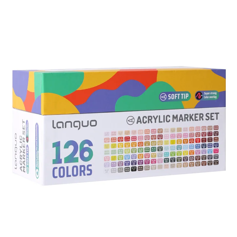 Languo – marqueur acrylique empilable à tête souple, coffret cadeau 36/126 couleurs, ensemble de stylos de peinture artistique pour étudiants, stylo aquarelle