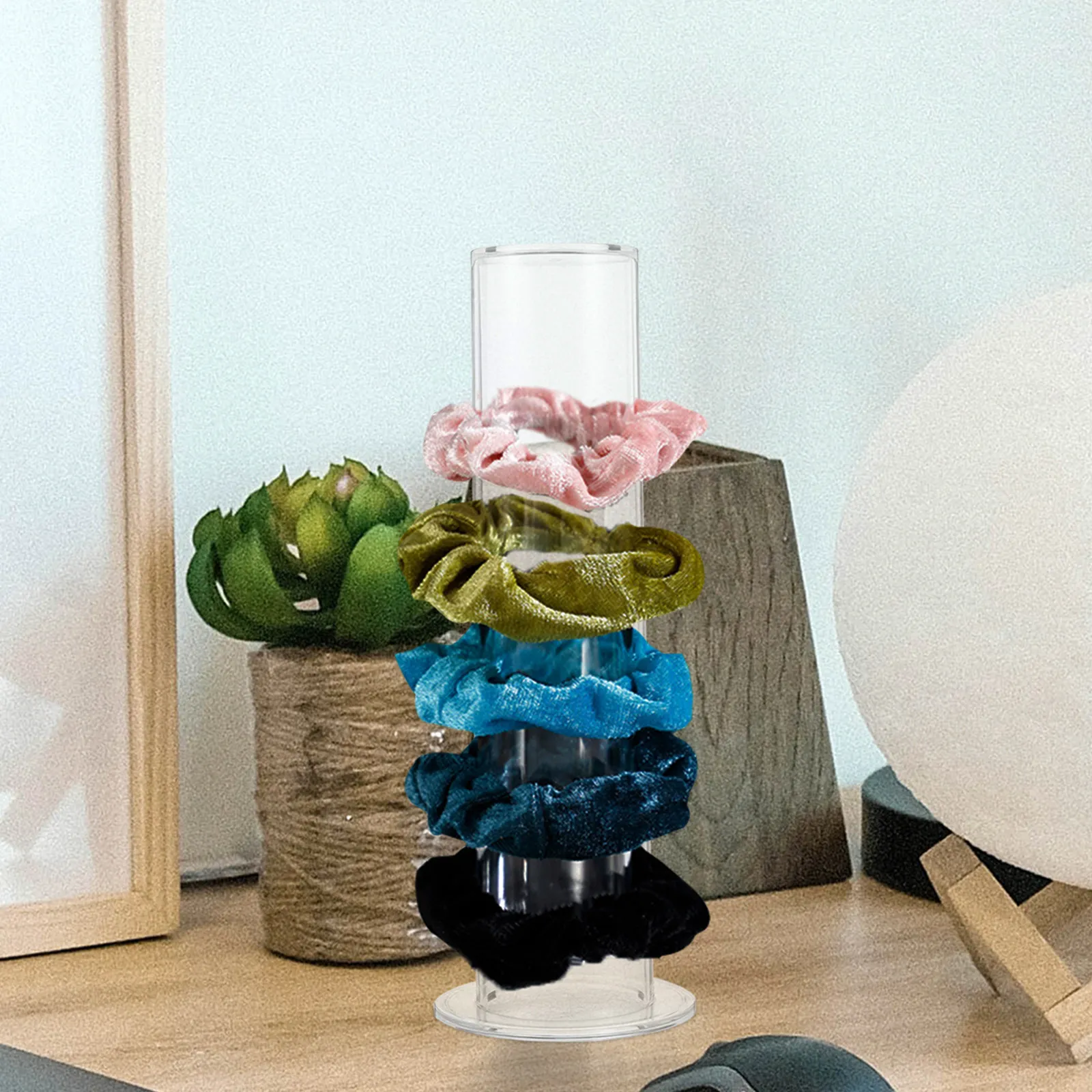 Clear Acrylic Scrunchies Holder Stand Organizer For Girls Room Decor Hair Hair Tie Holder Band Rack Storage 360 Rotating